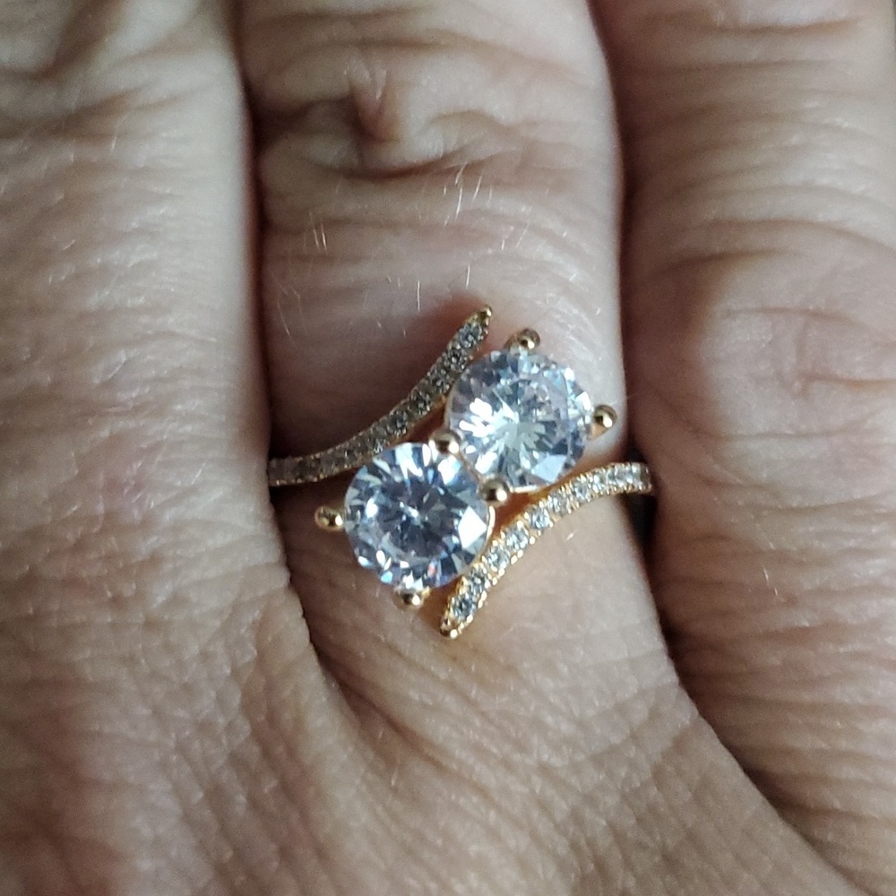 STERLING SILVER GOLD RING WITH CLEAR STONE SZ 6